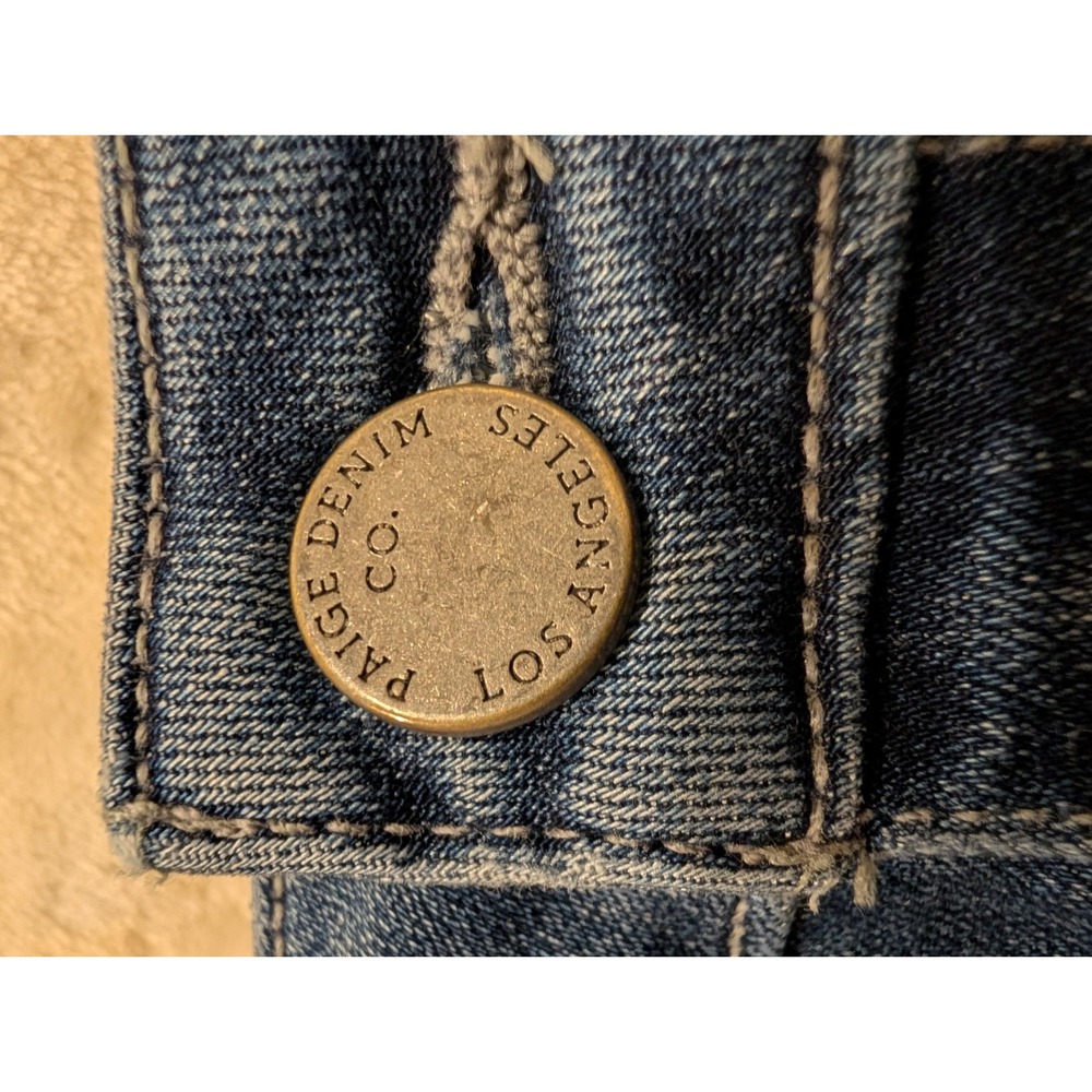 PAIGE Rory Crop Flare Jeans Medium Wash Raw Hem Size 27 - Picture 13 of 14